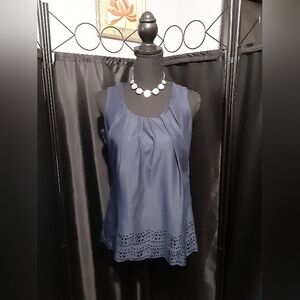 Banana Republic Navy Pleated Neck Sleeveless Blouse Size S Boho Career Office